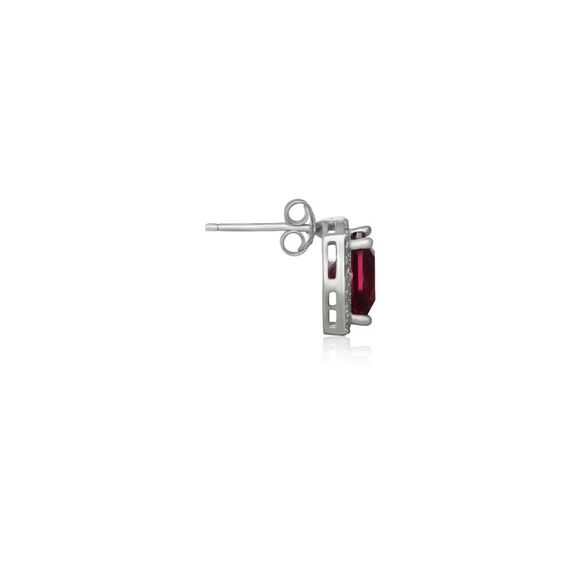 2.5 CT. Lab Ruby Cushion Cut Halo Stud Earrings~.925 Sterling Silver - Picture 4 of 4